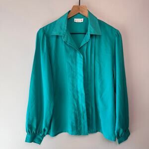 Vintage Carriage Court Women's Long Sleeve Chic Button Blouse Turquoise Size 12